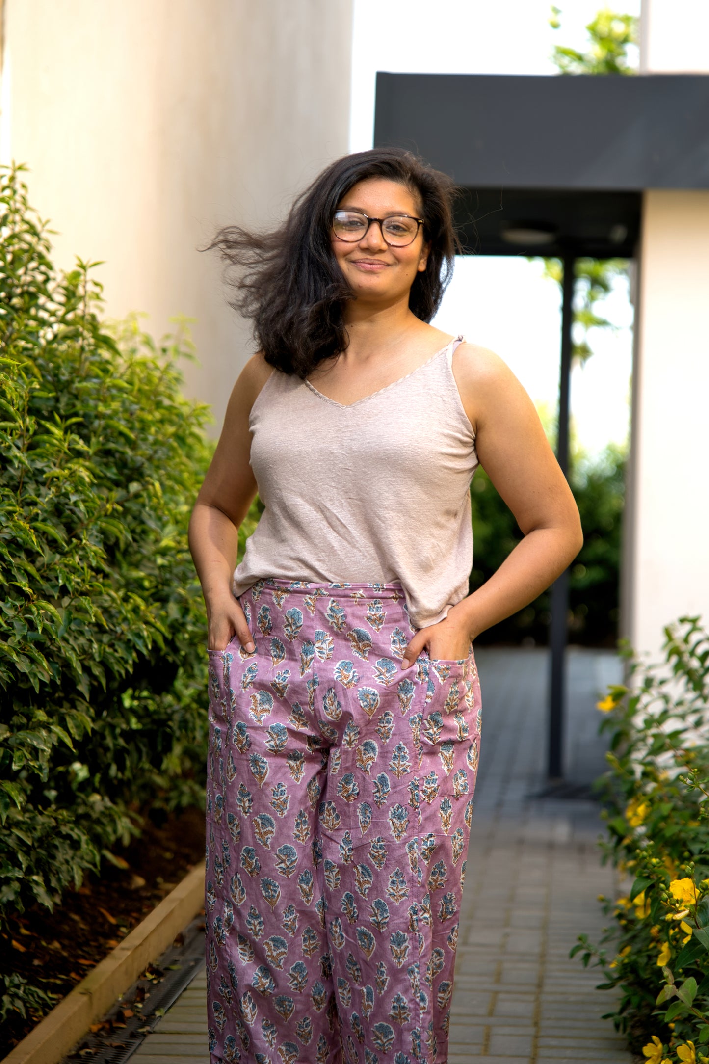Lavender Block Print Pants