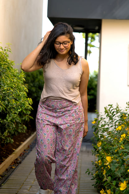 Lavender Block Print Pants