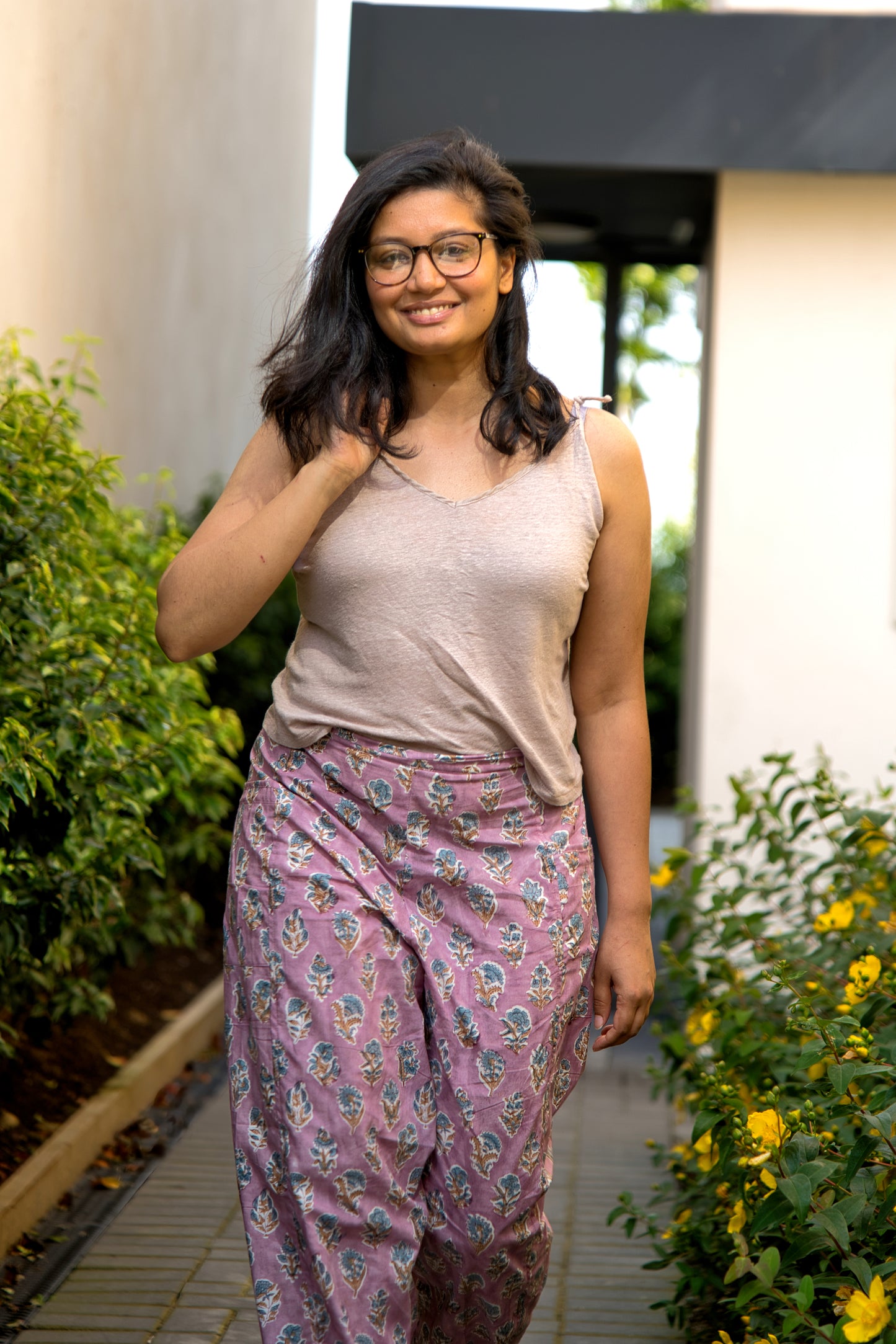 Lavender Block Print Pants