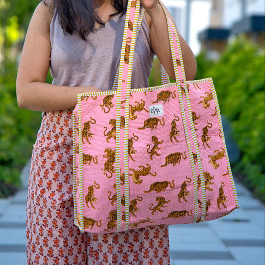 Rose Cheetah Quilted Tote