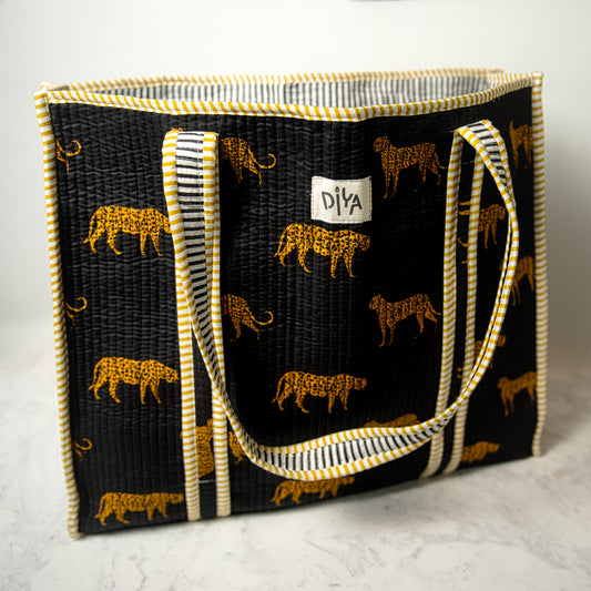 Black Cheetah Quilted Tote