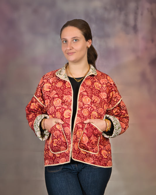 Rust Red & Green Reversible Quilted Jacket