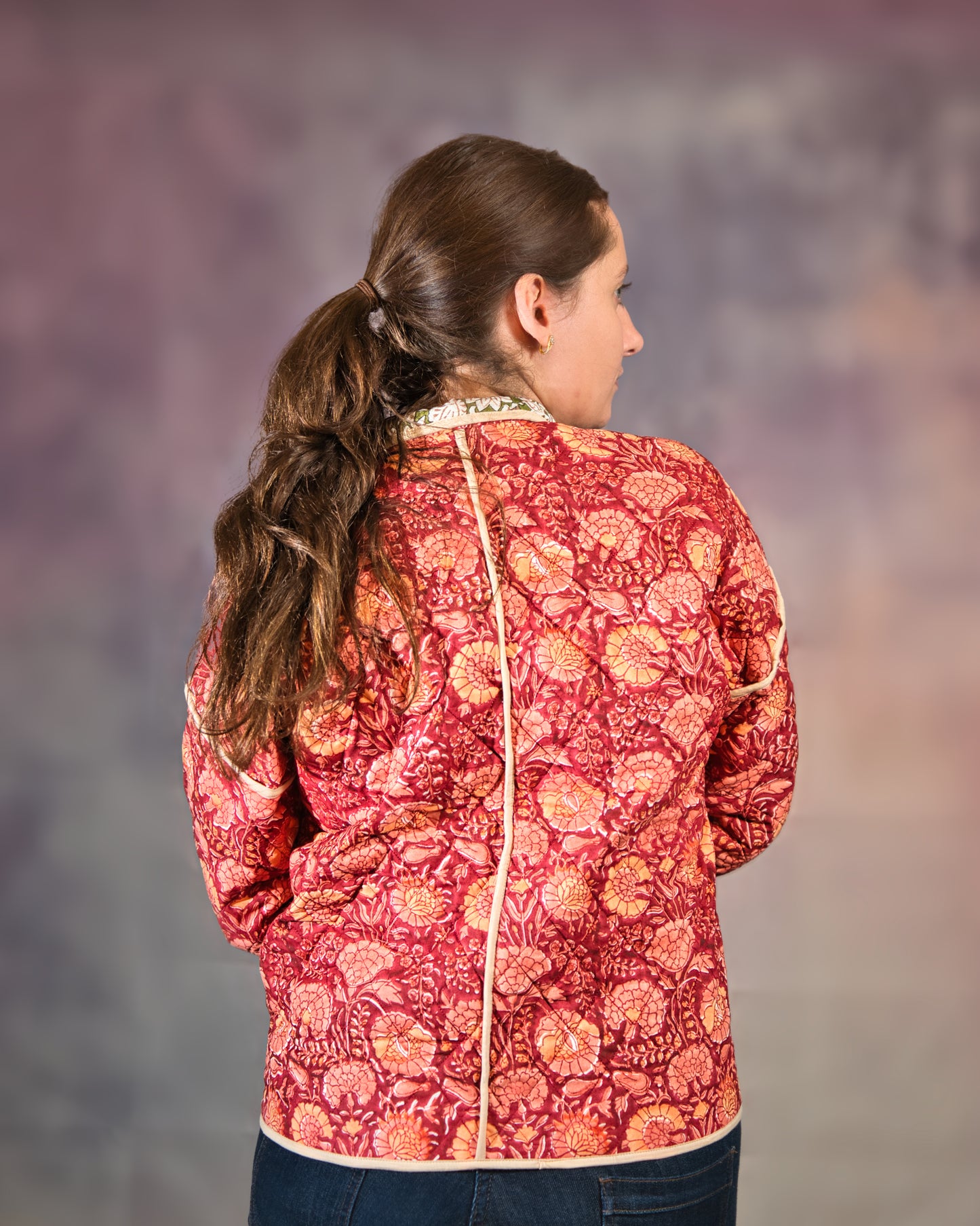 Rust Red & Green Reversible Quilted Jacket