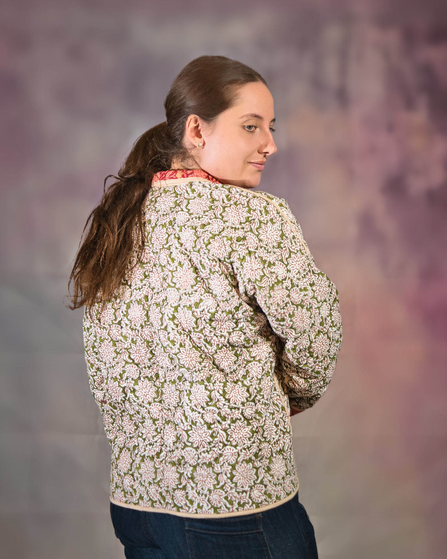 Rust Red & Green Reversible Quilted Jacket