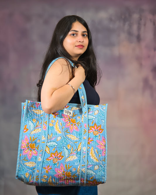 Floral Indigo Laptop Tote