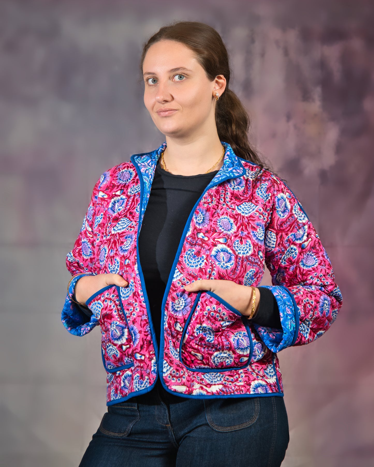 Red & Blue Reversible Quilted Jacket