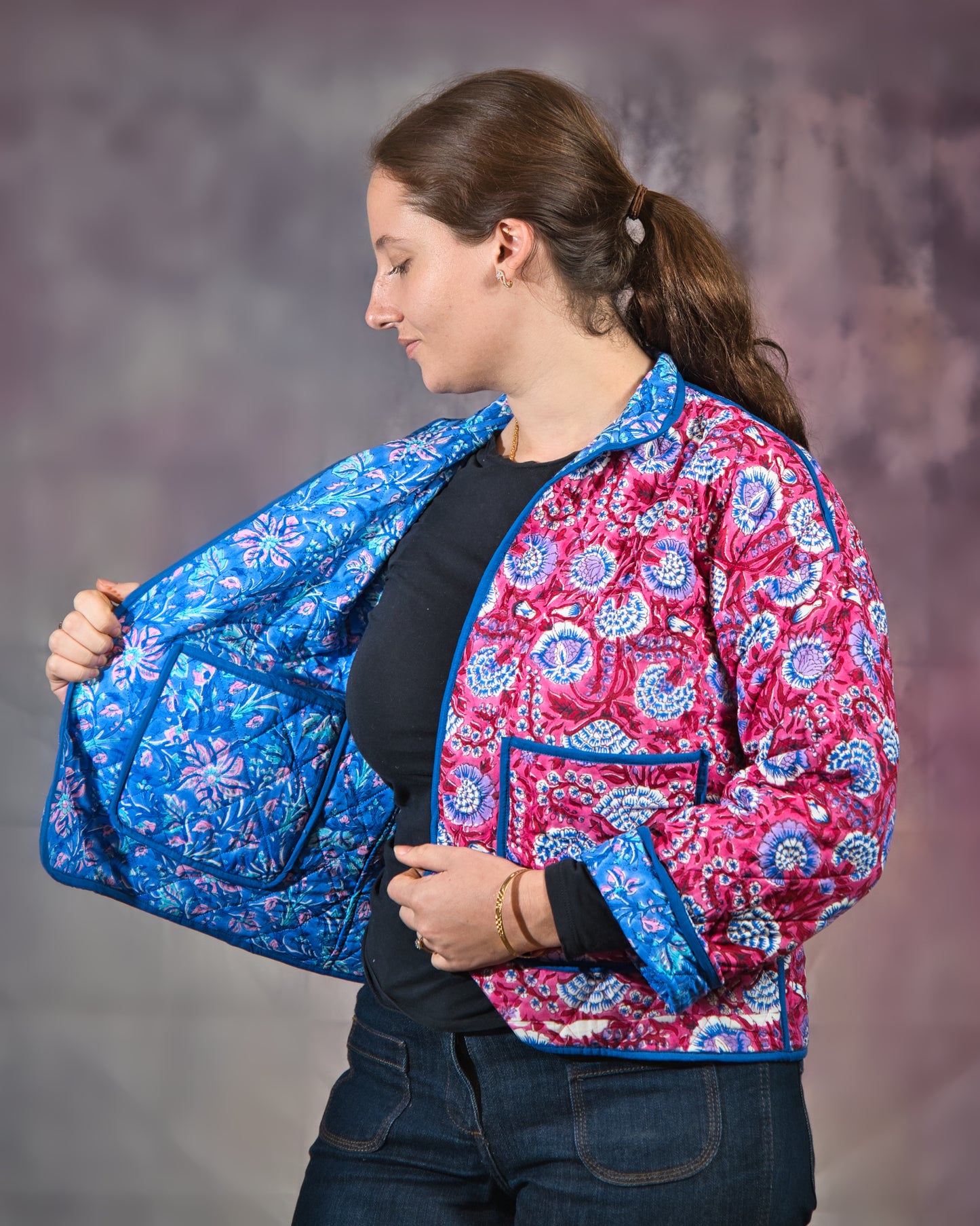 Red & Blue Reversible Quilted Jacket