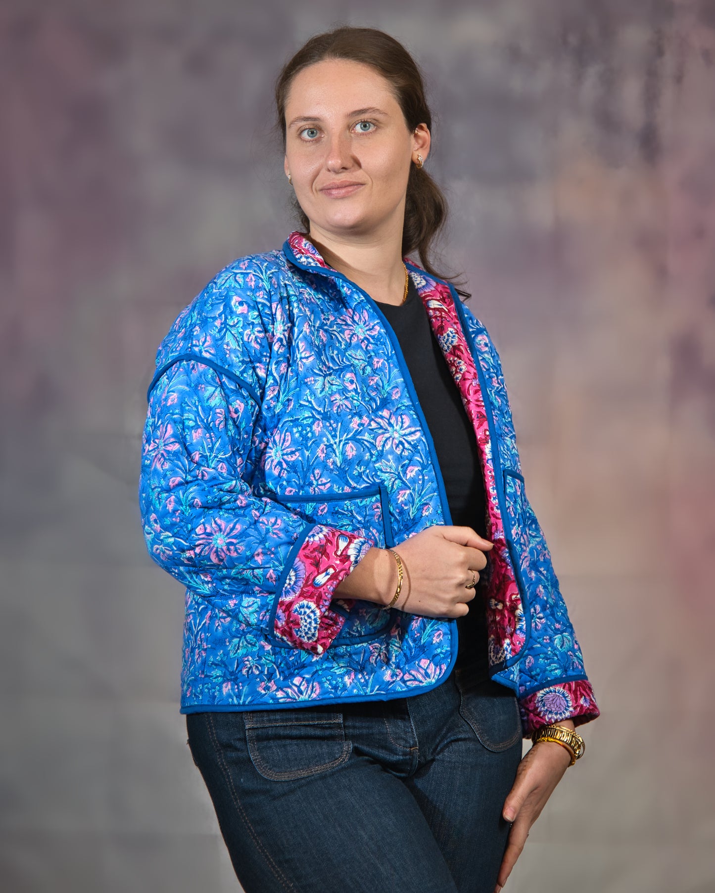 Red & Blue Reversible Quilted Jacket