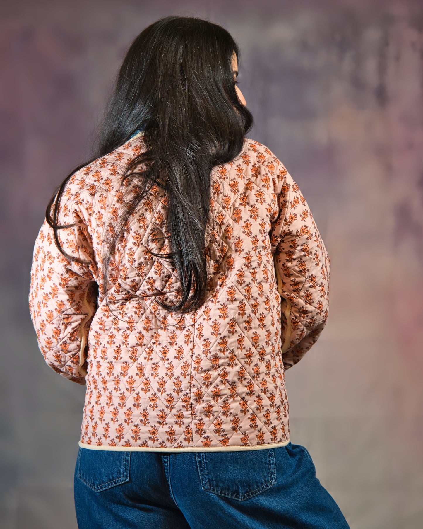 Blue & Light Pink Floral Reversible Jacket