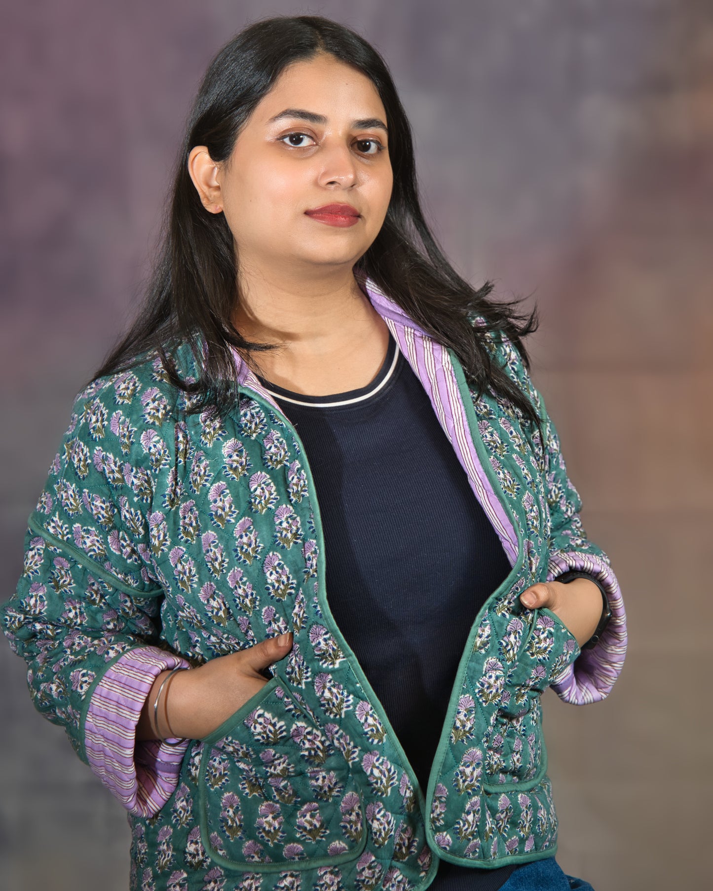 Green & Purple Stripe Reversible Jacket