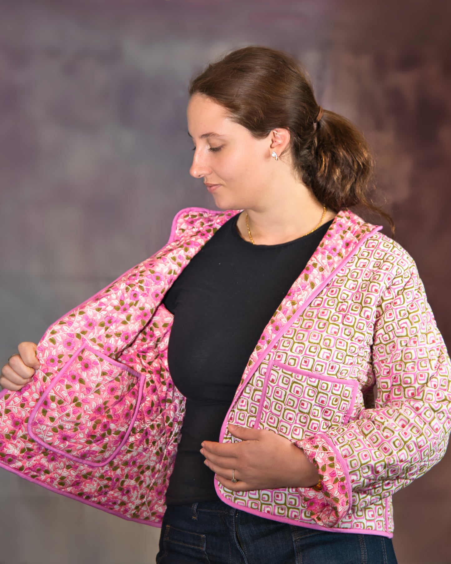 Dual Pink Reversible Quilted Jacket