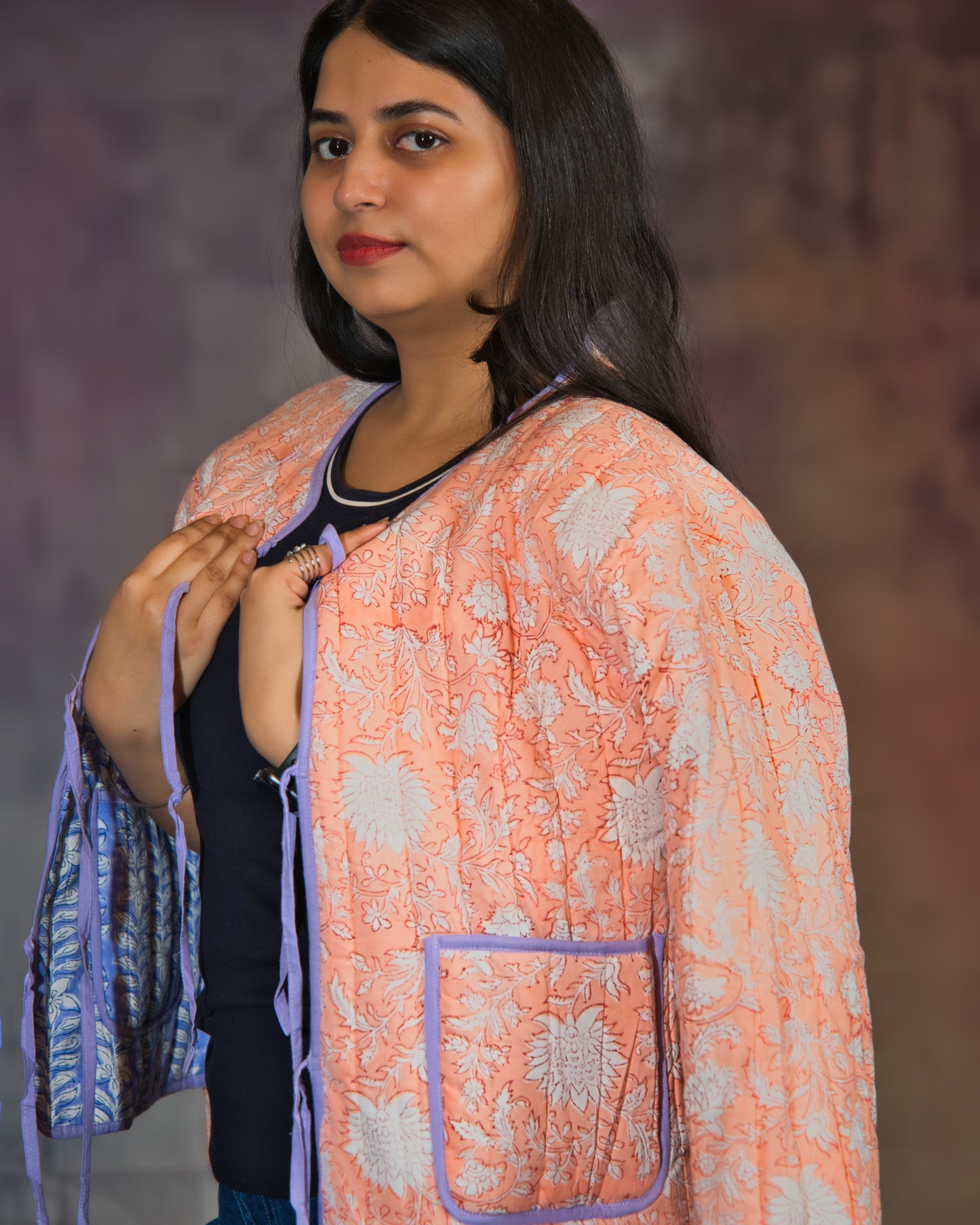 Light Blue & Orange Reversible Quilted Jacket