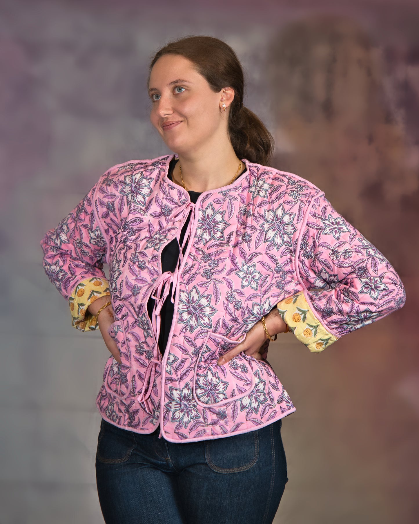 Bright Pink & Yellow Quilted Jacket
