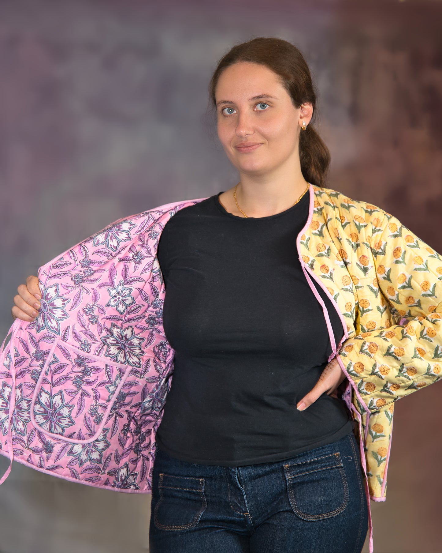 Bright Pink & Yellow Quilted Jacket