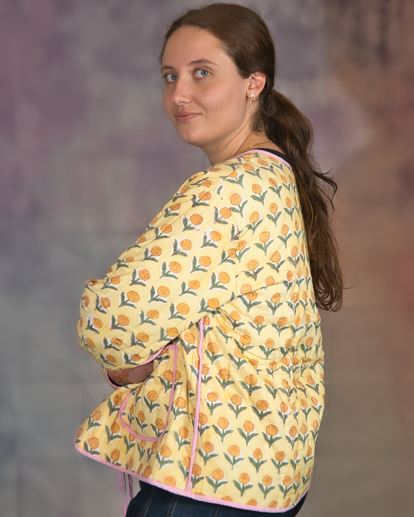 Bright Pink & Yellow Quilted Jacket