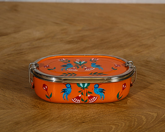 Sunset Orange Enamel Lunch Box