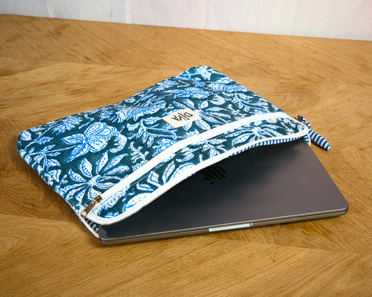 Indigo Floral Cotton Laptop Sleeve