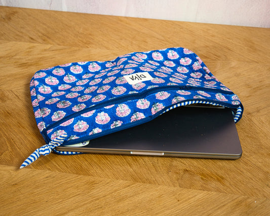 Blue Motif Cotton Laptop Sleeve