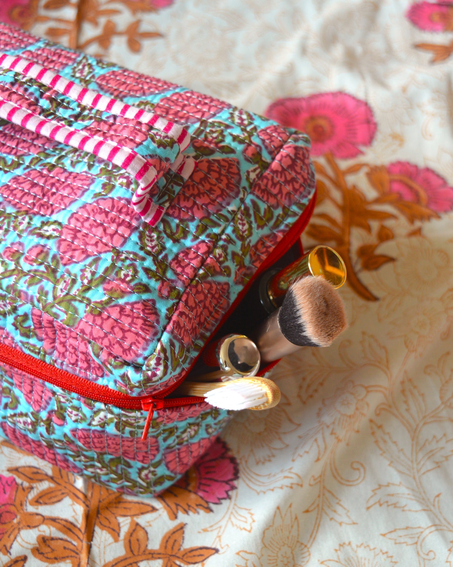 Pink and Blue Floral Makeup Pouch