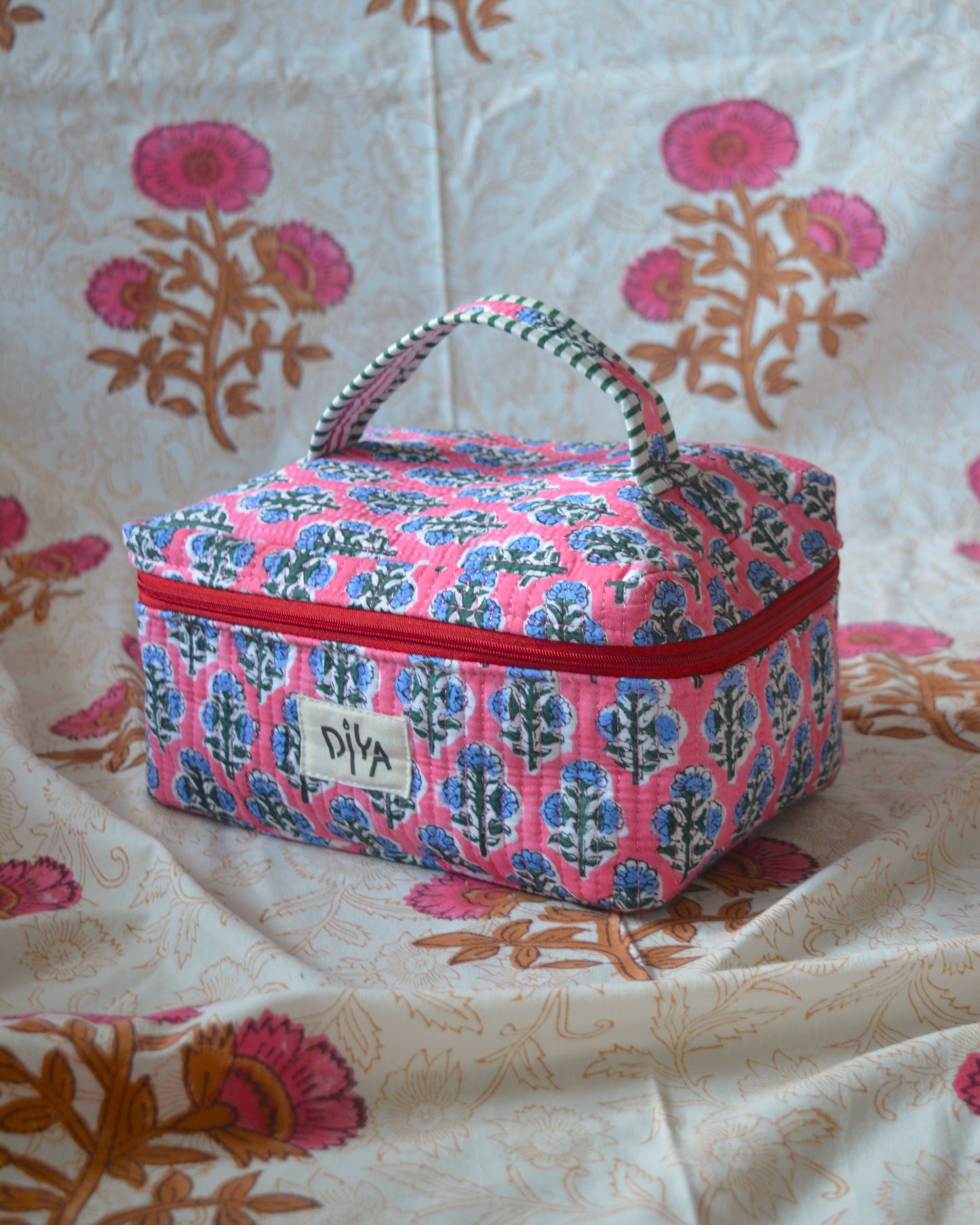 Pink and Blue Floral Makeup Pouch