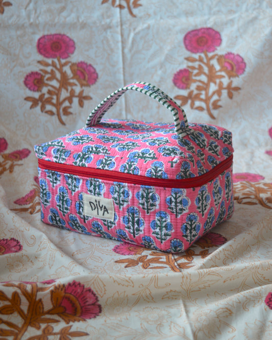 Pink and Blue Floral Makeup Pouch