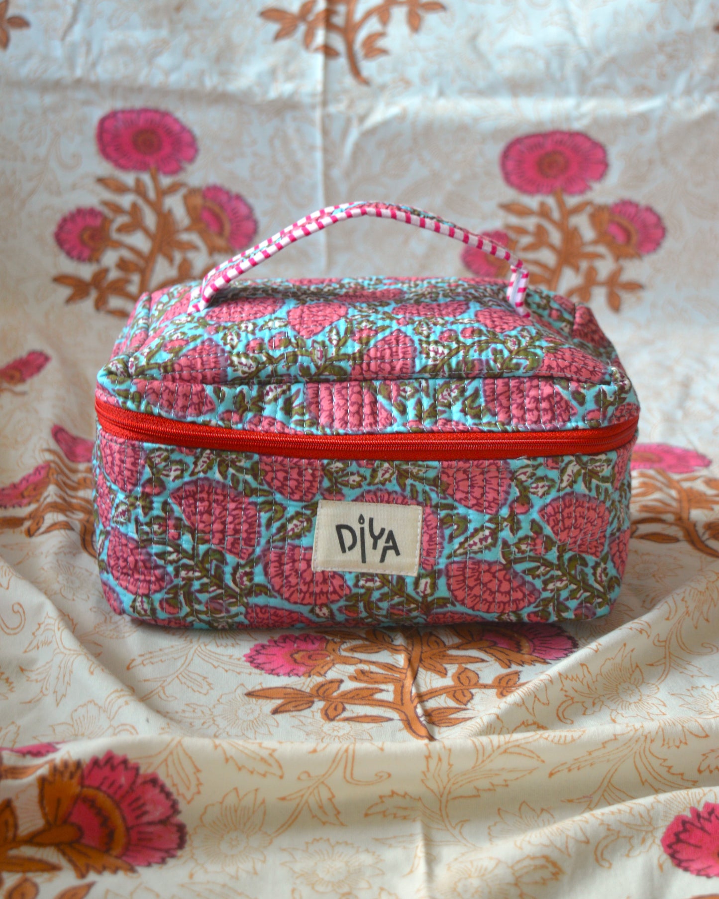 Pink and Blue Floral Makeup Pouch