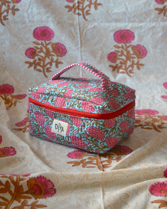 Pink and Blue Floral Makeup Pouch