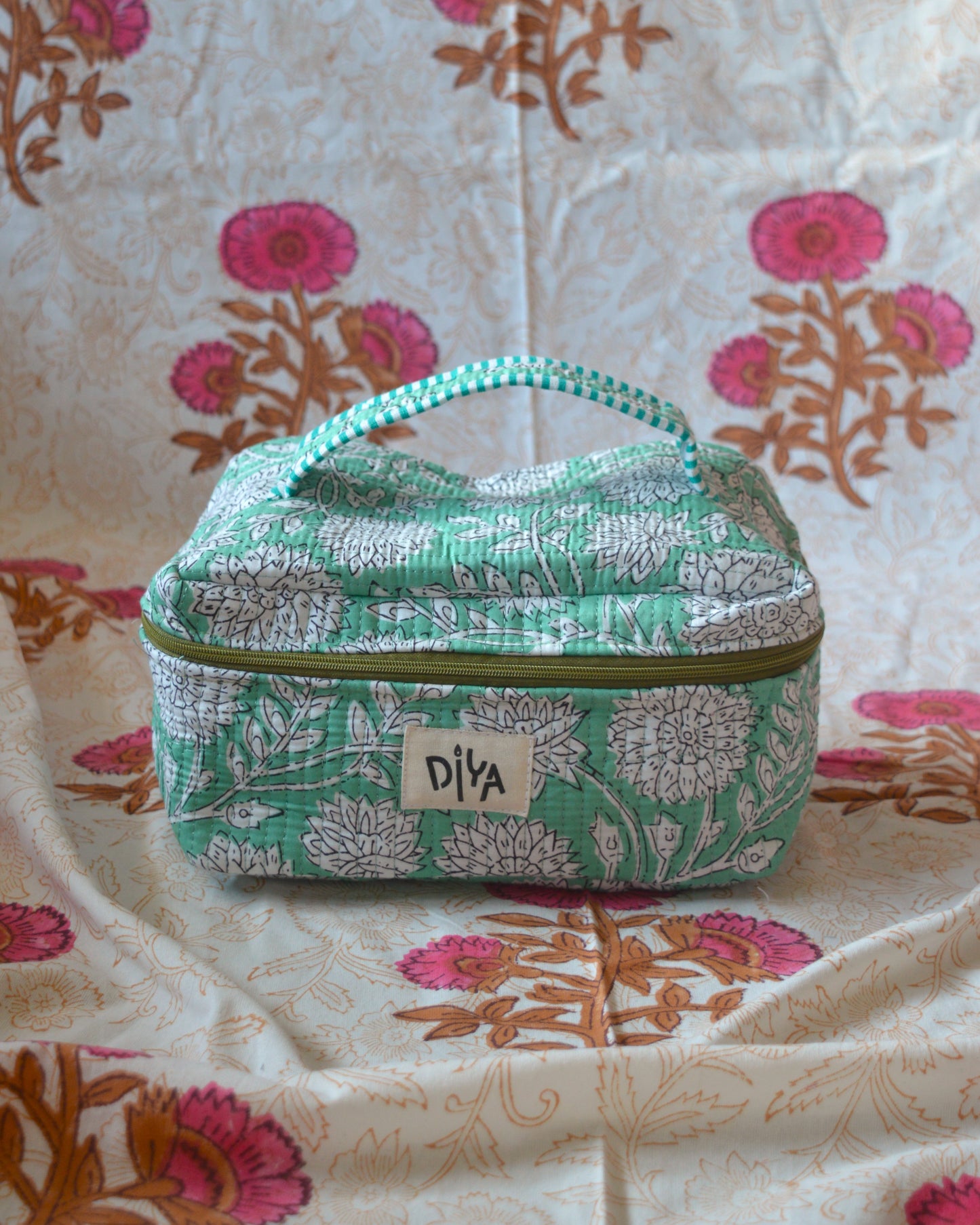 Mint Green Floral Makeup Pouch