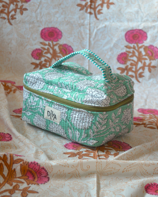 Mint Green Floral Makeup Pouch