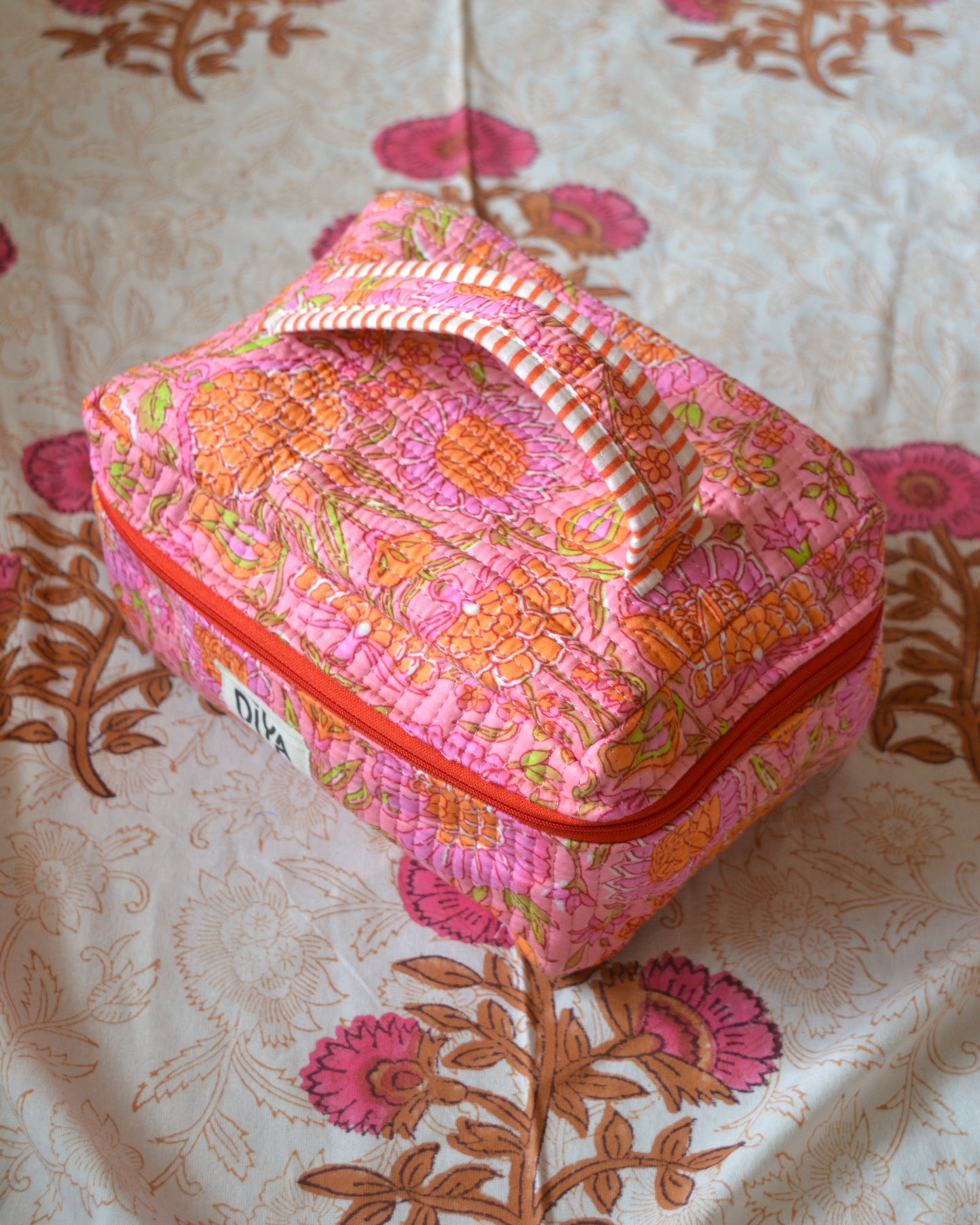 Pink and Orange Floral Makeup Pouch