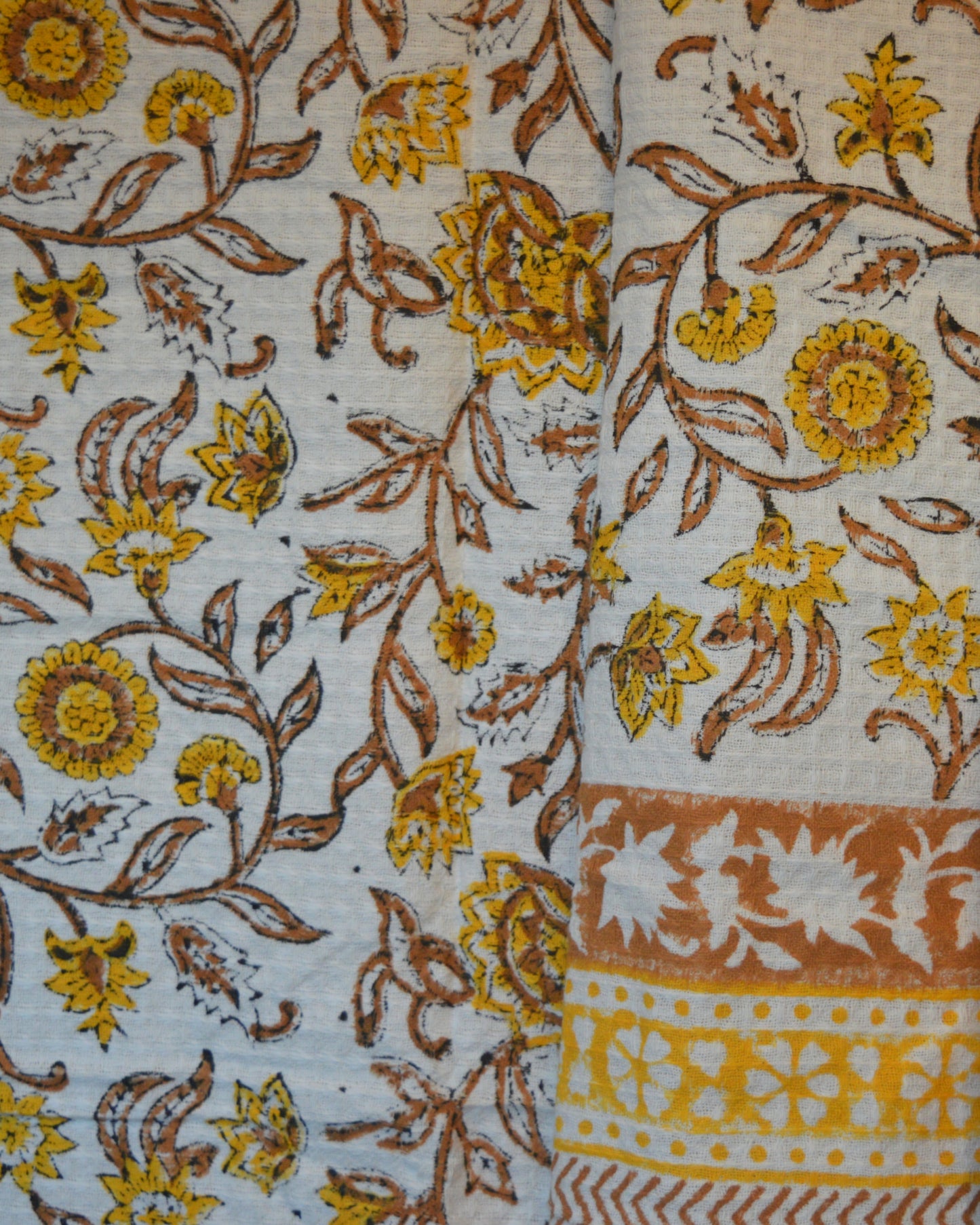 Yellow Block Print Cotton Towel Set