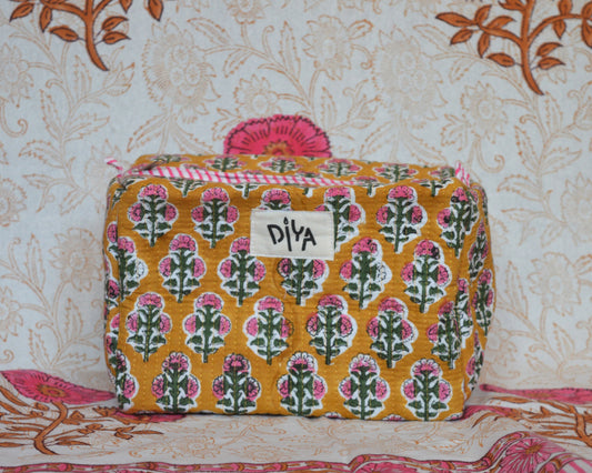 Yellow & Pink Motif Cotton Wash Bag
