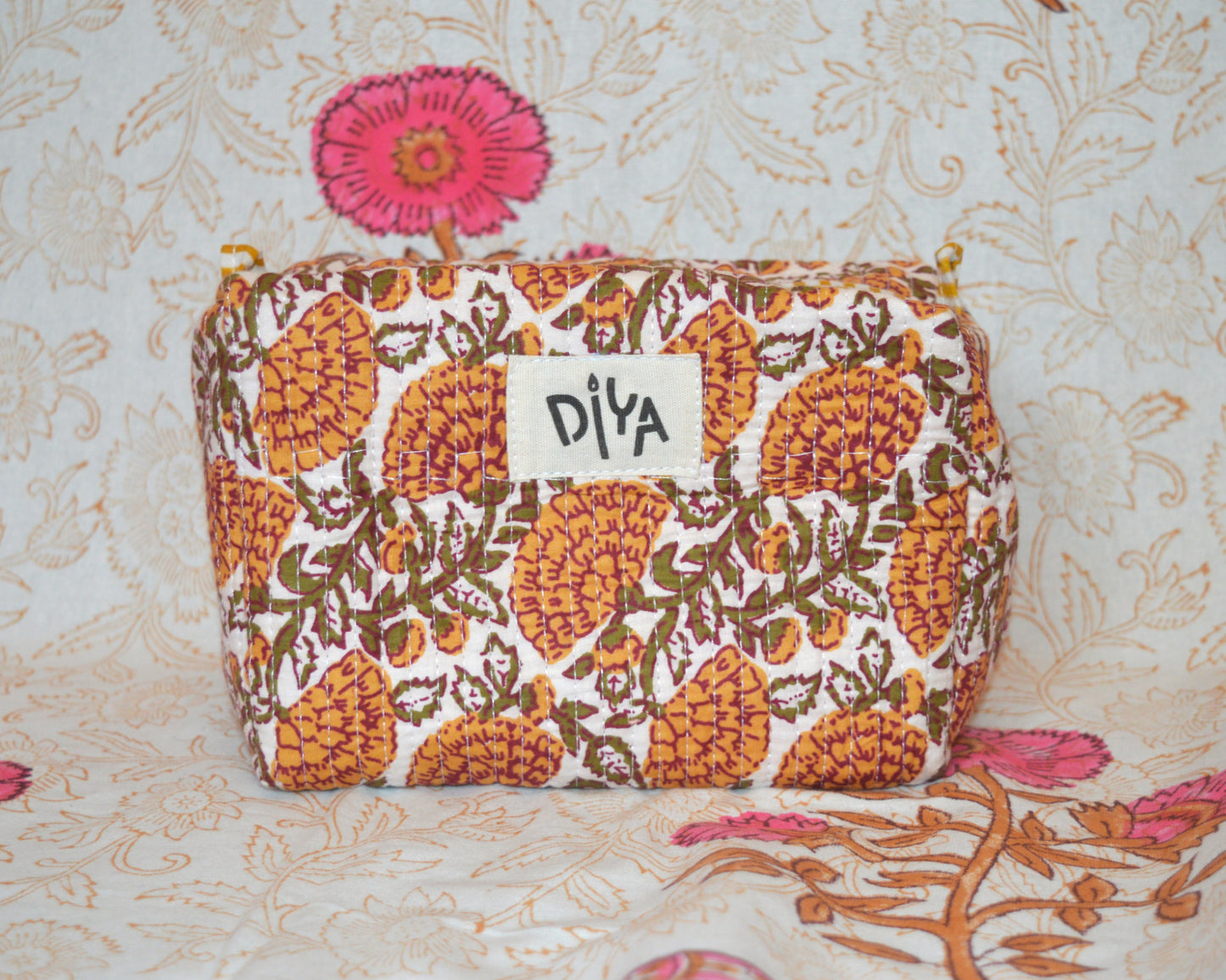 Yellow Floral Large Cotton Wash Bag