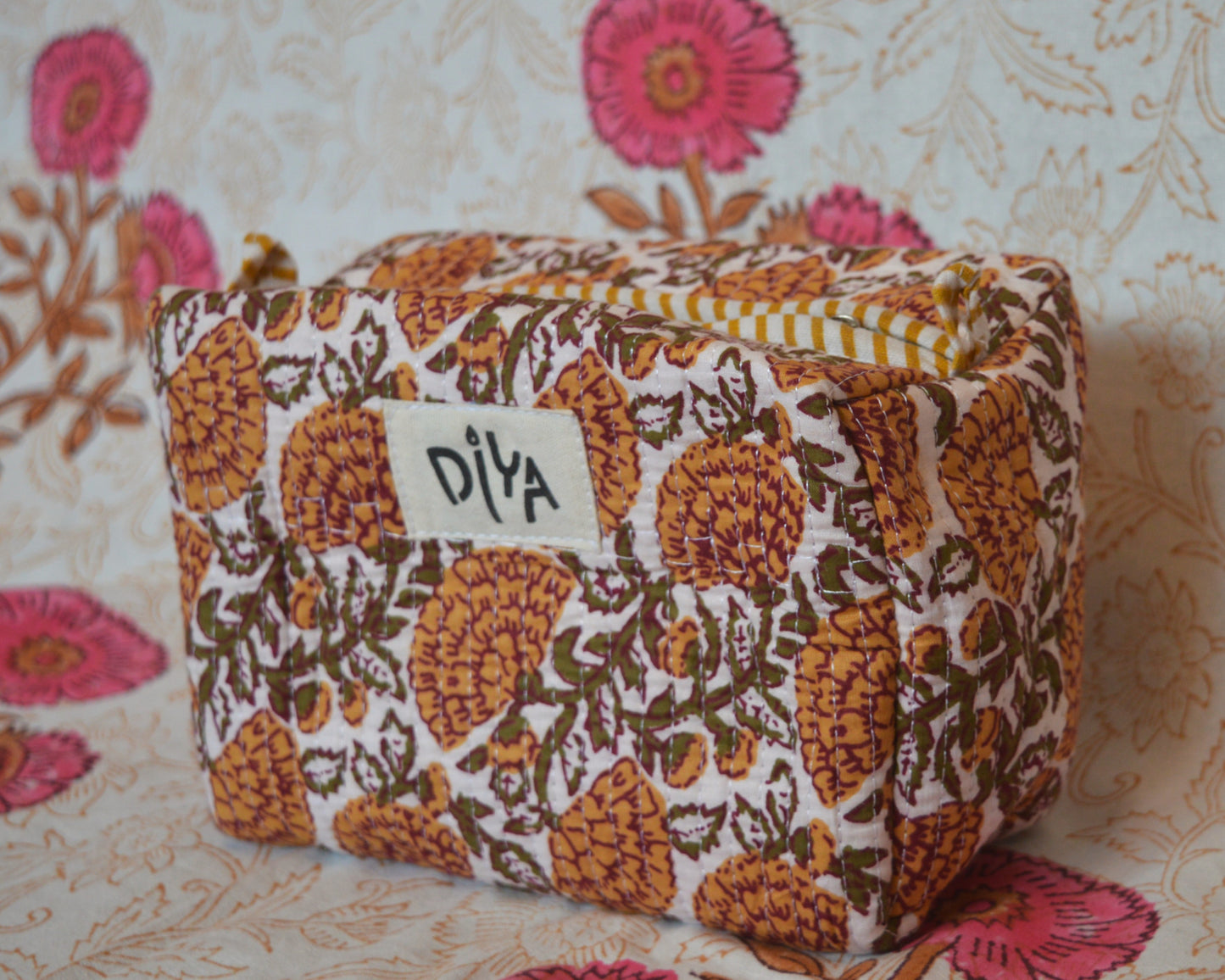 Yellow Floral Cotton Wash Bag