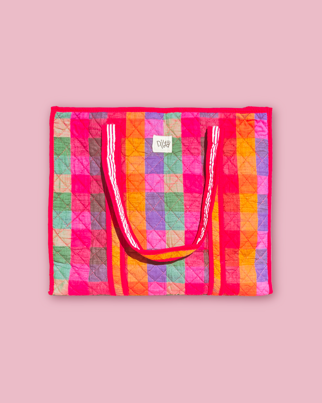 Pink Madras Laptop Tote Bag