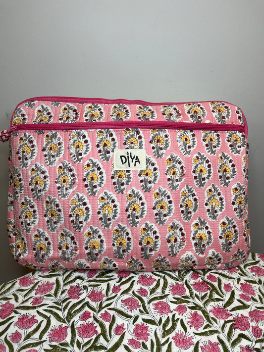 Pink Motif Cotton Laptop Sleeve