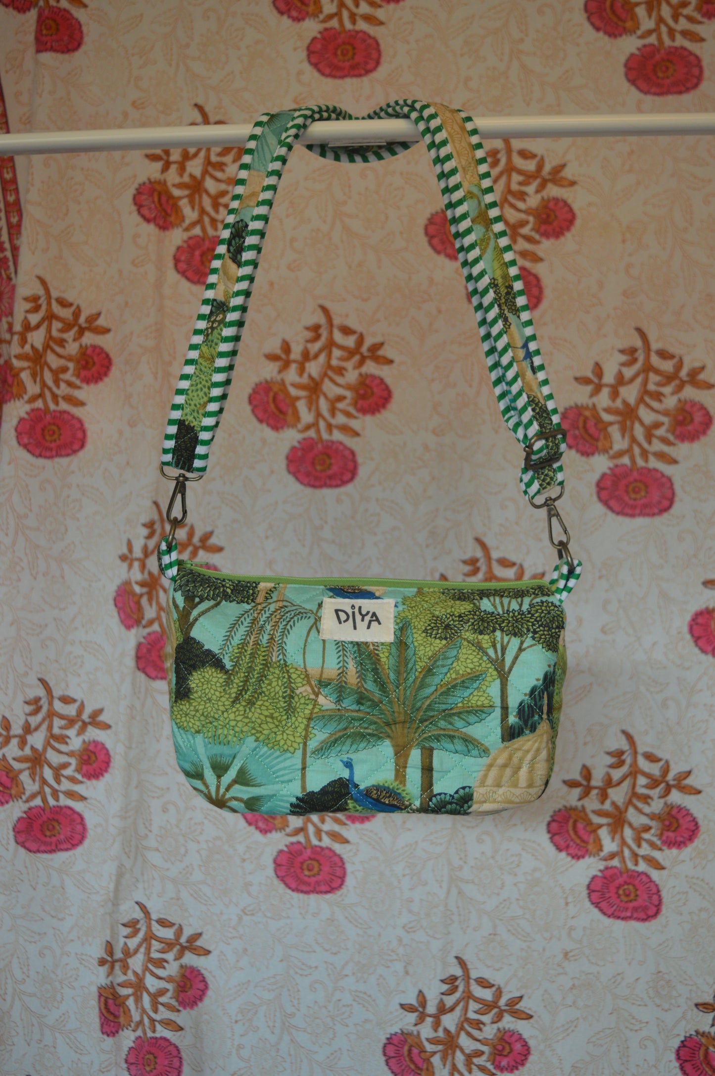 Peacock Print Cotton Crossbody Bag