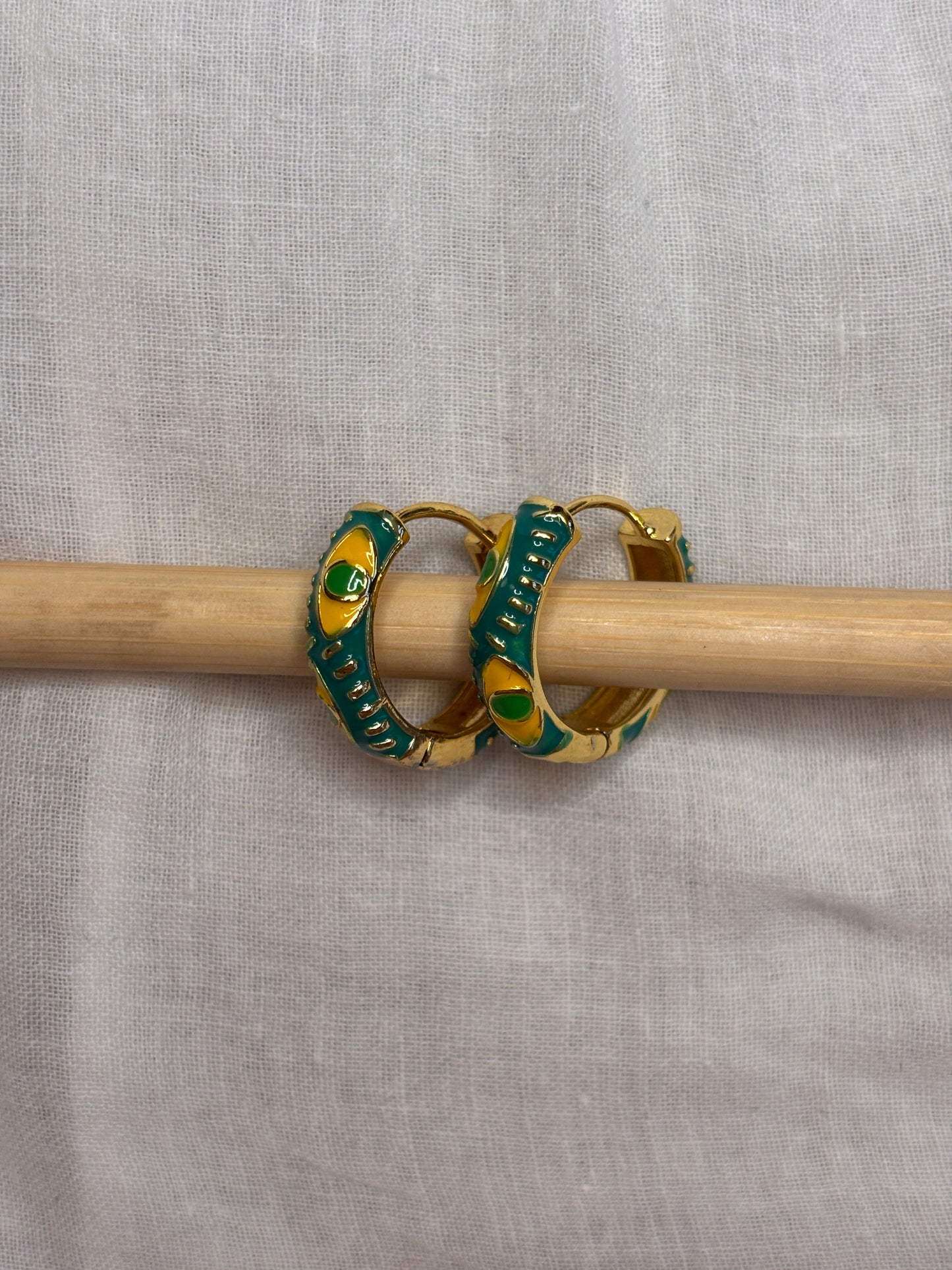Green and Yellow Snake Eye Mini Hoops
