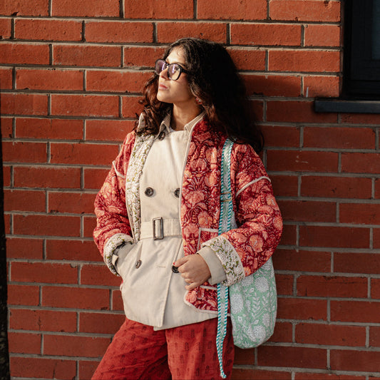 Rust Red & Green Reversible Quilted Jacket