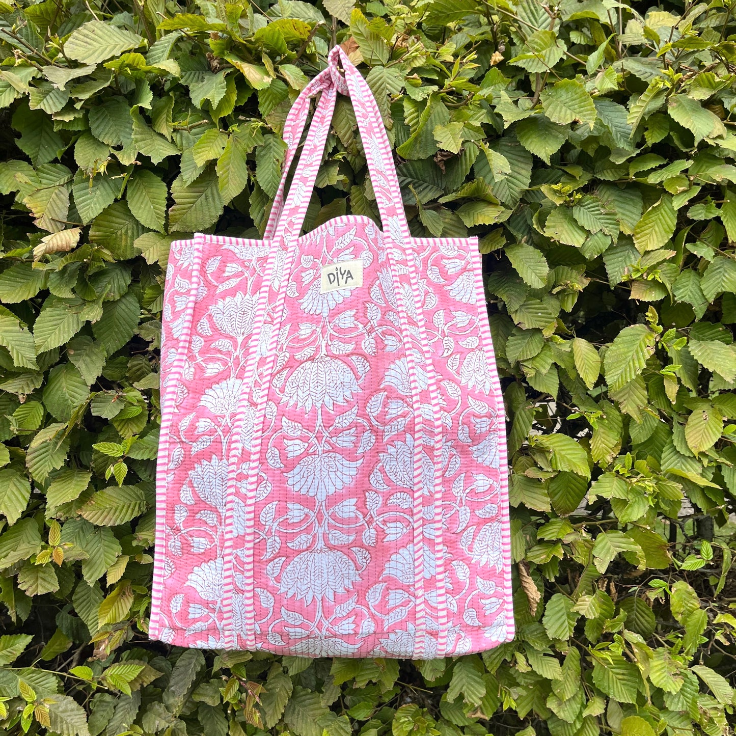 Pink Floral Vertical Tote Bag