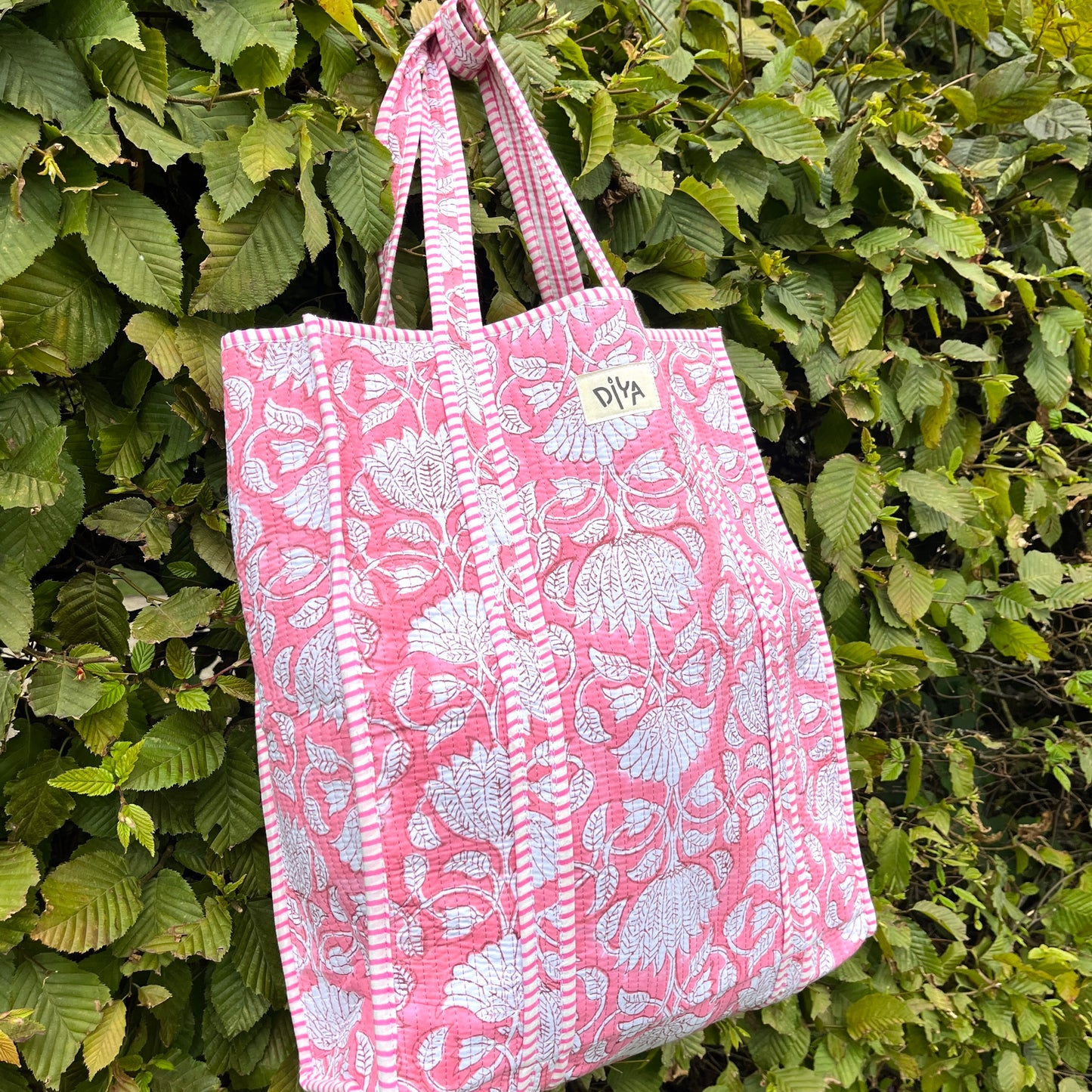 Pink Floral Vertical Tote Bag