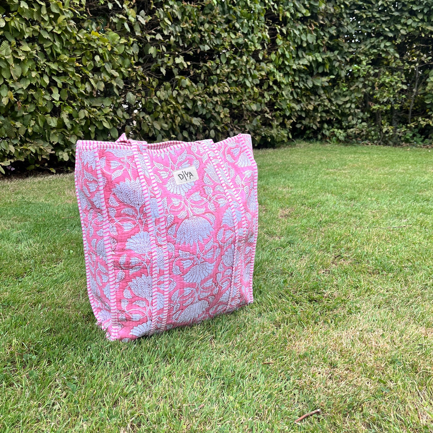 Pink Floral Vertical Tote Bag