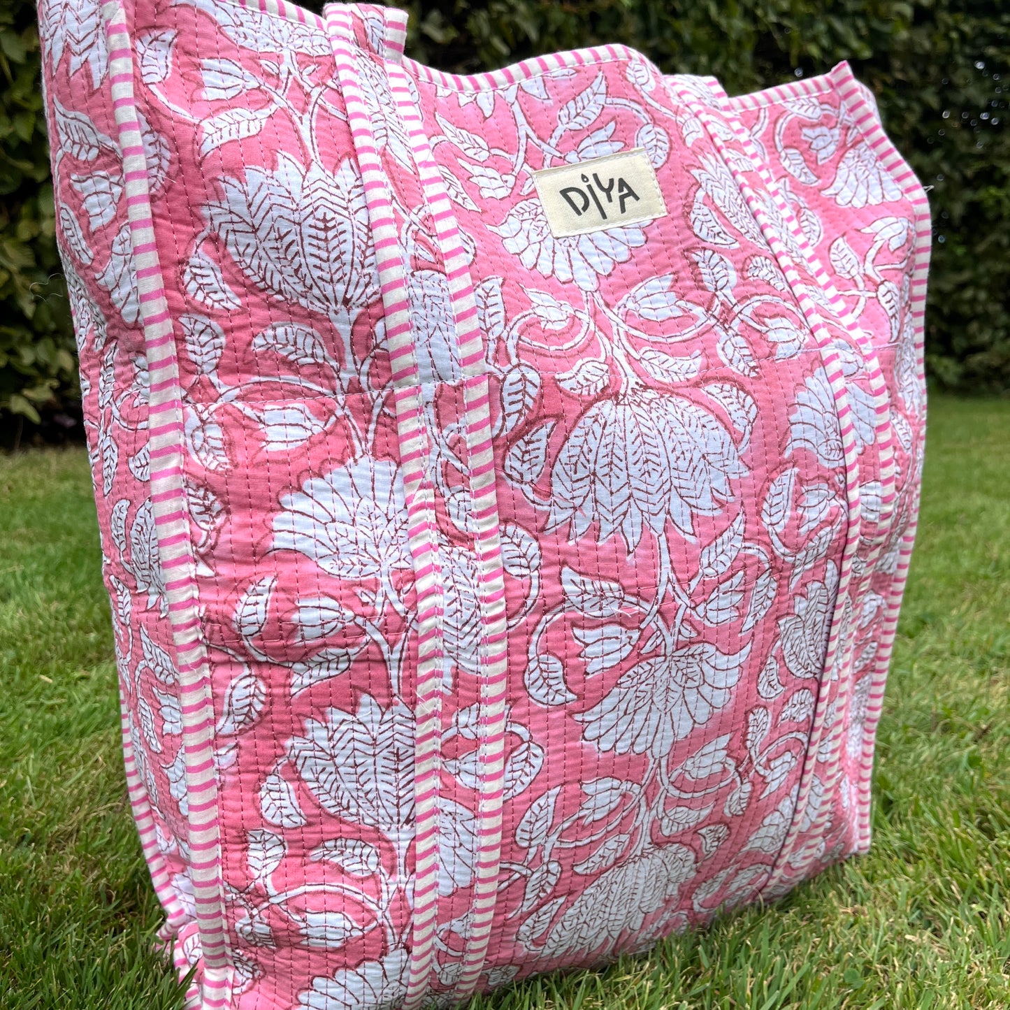 Pink Floral Vertical Tote Bag