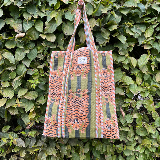 Sleeping Green Tiger Vertical Tote Bag