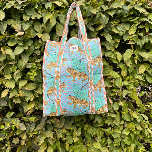 Forest Green Tiger Vertical Tote Bag