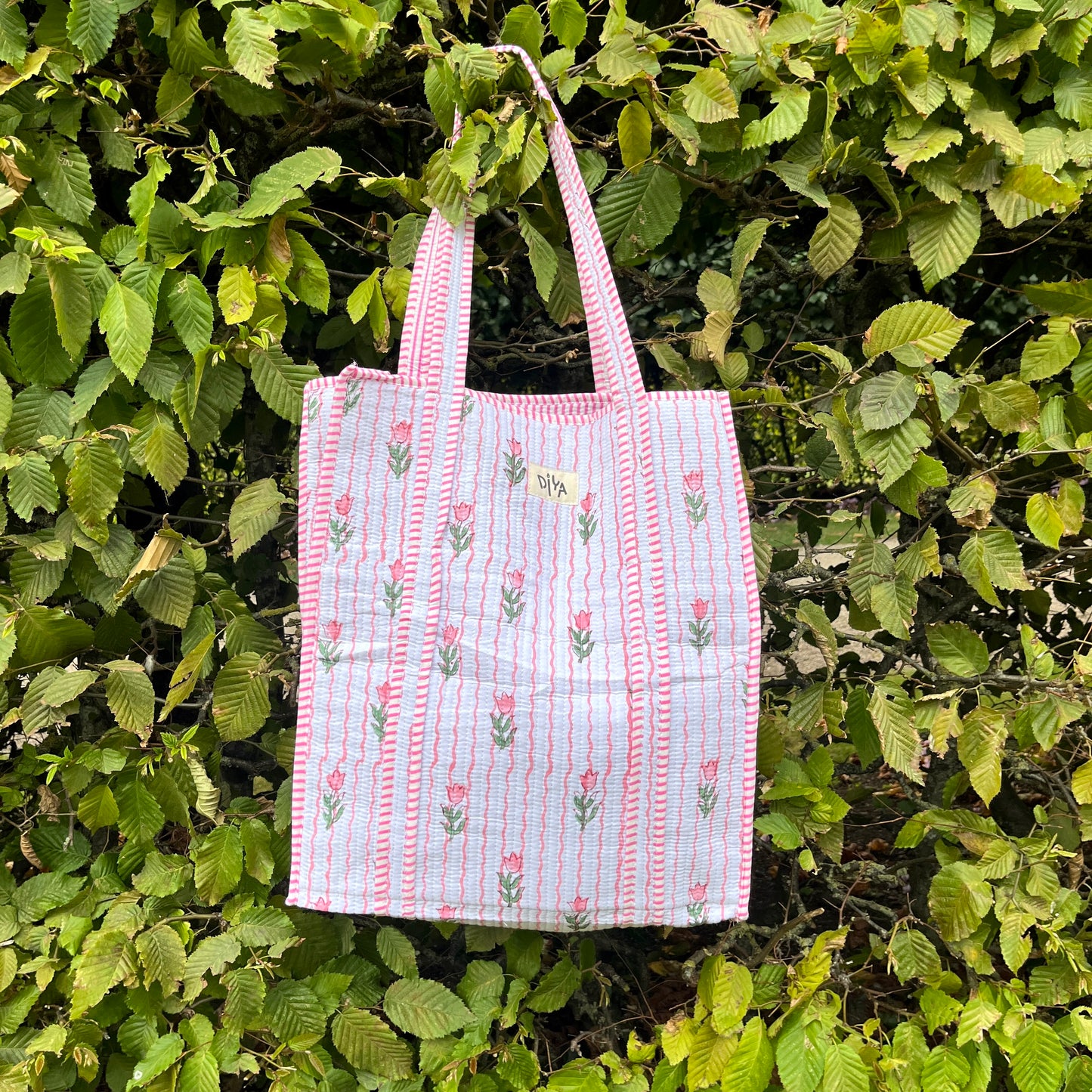 Blossom Pink on White Vertical Cotton Tote Bag