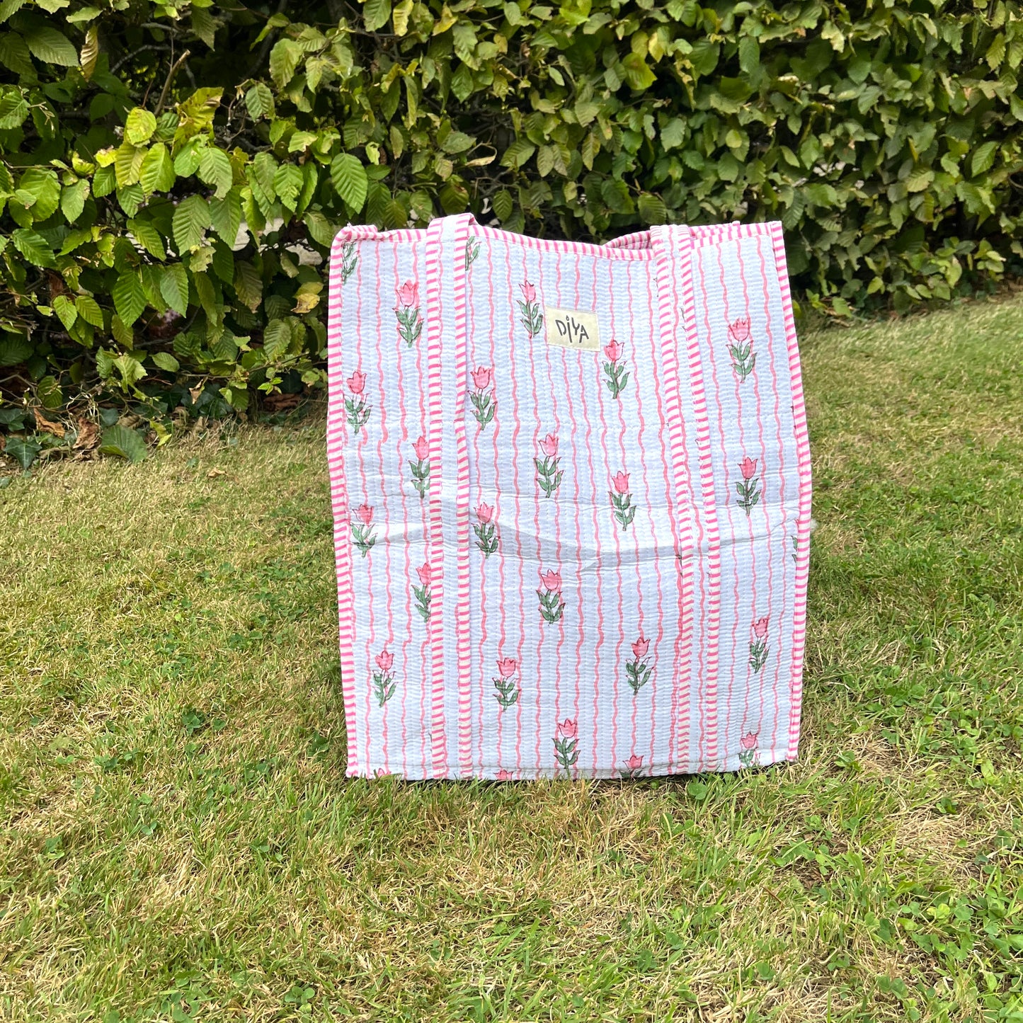 Blossom Pink on White Vertical Cotton Tote Bag