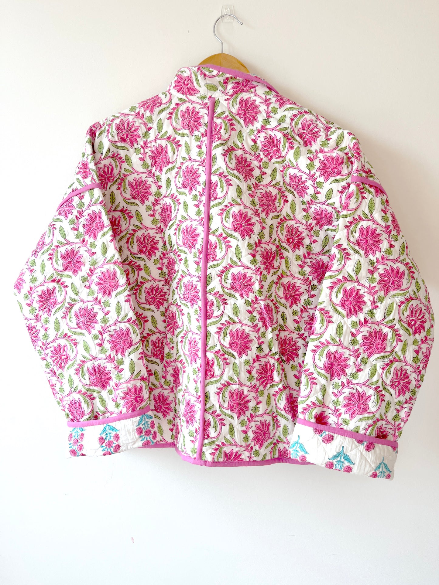 White with Pink Flowers Reversible Quilted Jacket