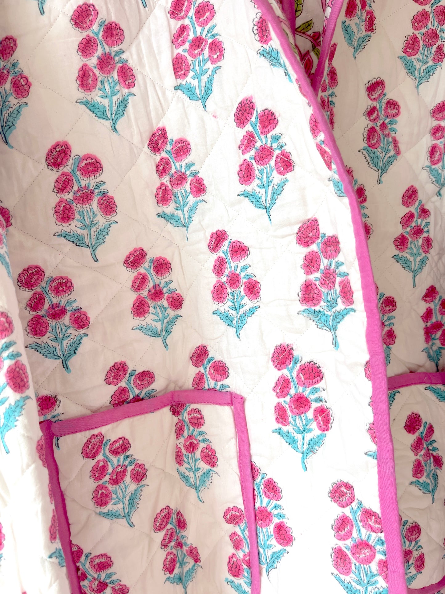 White with Pink Flowers Reversible Quilted Jacket