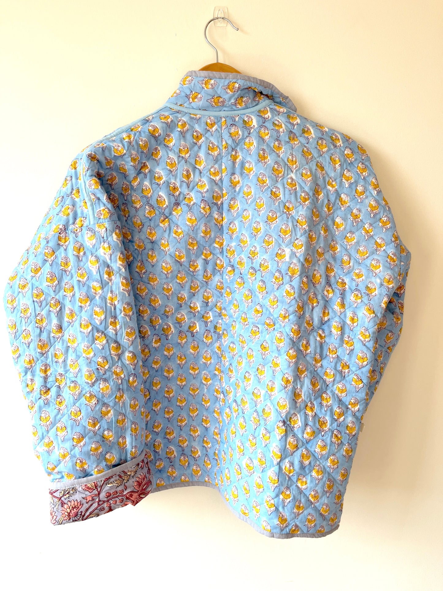 Grey with Blue Flowers Reversible Quilted Jacket